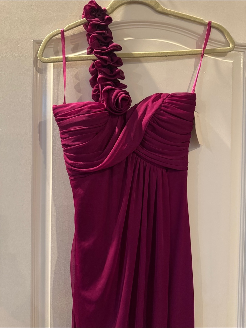 Cache Fuchsia One-Shoulder Ruched Maxi Dress